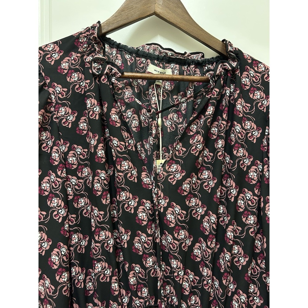 Max Studio Boho Prairie Floral Maxi Dress Ruffle Black Pink XL NWT - Picture 8 of 8